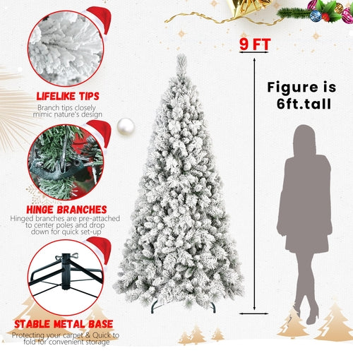 9FT Flocked Christmas Tree with 1964 Tips – Snowy PVC & Hard Needle