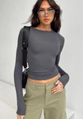 Women's Clothing Fashion Slim Long-sleeved Pullovers Tops Solid Causal