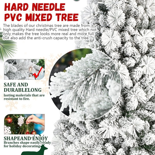 9FT Flocked Christmas Tree with 1964 Tips – Snowy PVC & Hard Needle