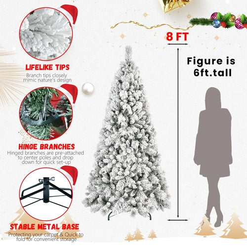 9FT Flocked Christmas Tree with 1964 Tips – Snowy PVC & Hard Needle