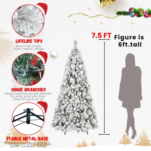 9FT Flocked Christmas Tree with 1964 Tips – Snowy PVC & Hard Needle