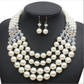 Europe Crystal Pearl Long Necklace Earrings - Bride jewelry set