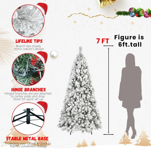 9FT Flocked Christmas Tree with 1964 Tips – Snowy PVC & Hard Needle